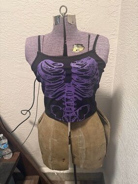 Girls Black Tank Top with Purple Skeleton Print